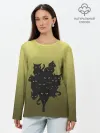 Лонгслив женский. Хлопок / много черных котов