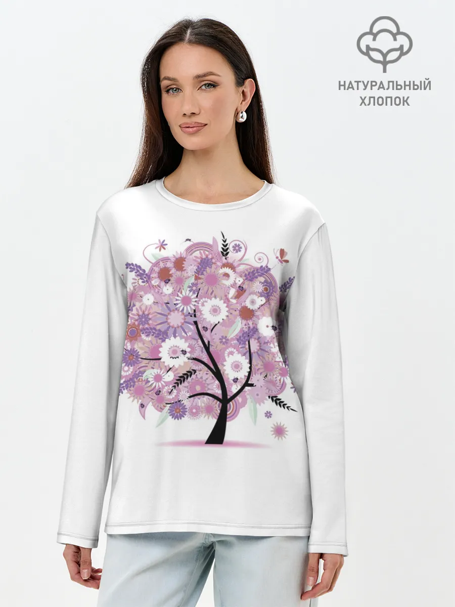 Лонгслив женский. Хлопок / Цветочное Дерево