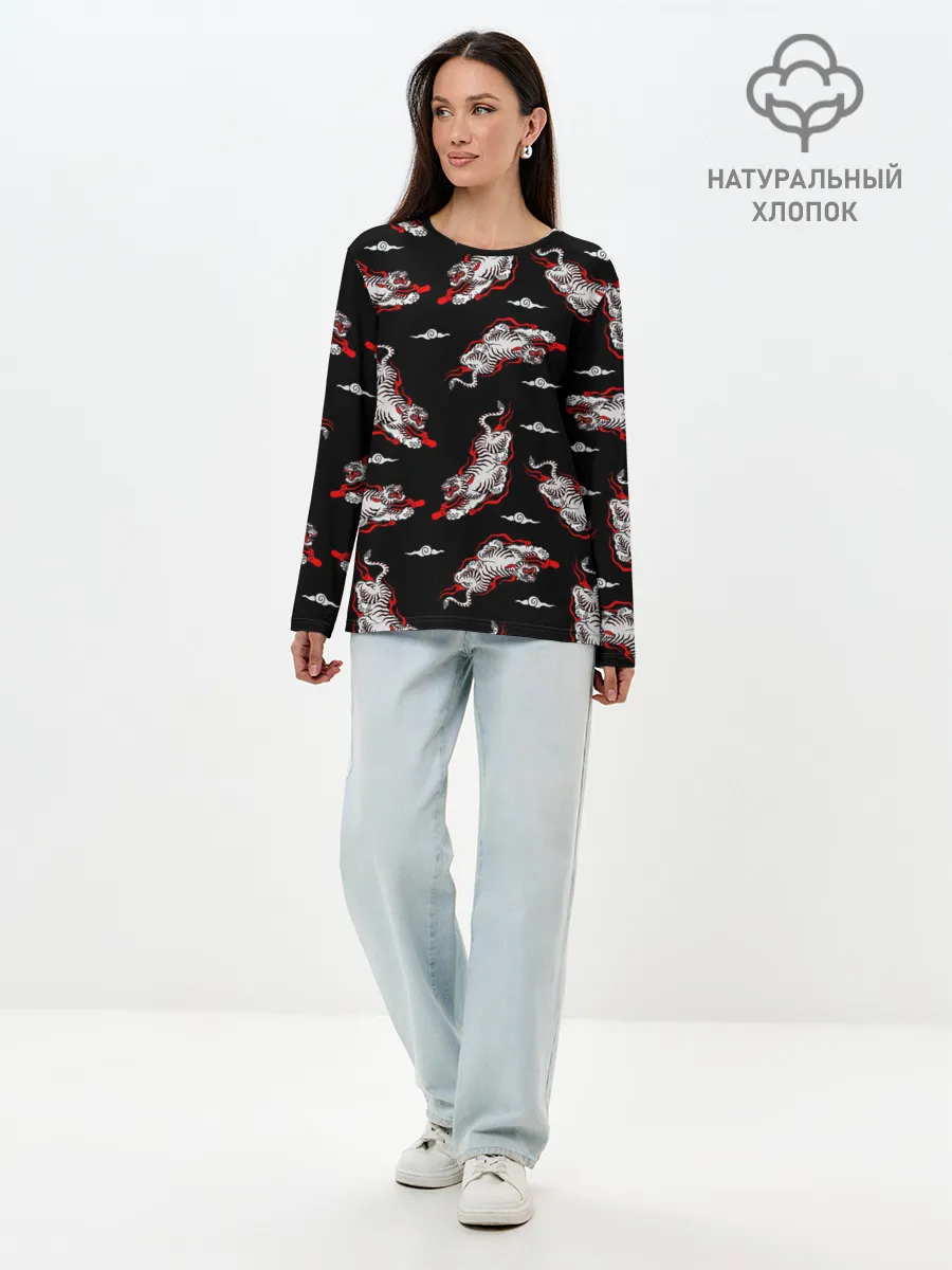 Лонгслив женский. Хлопок / Японский стиль - тигры