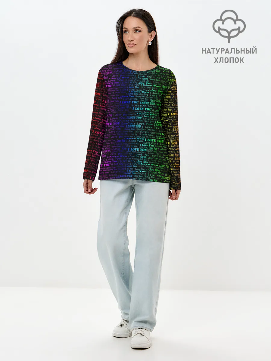Лонгслив женский. Хлопок / I love You Неон