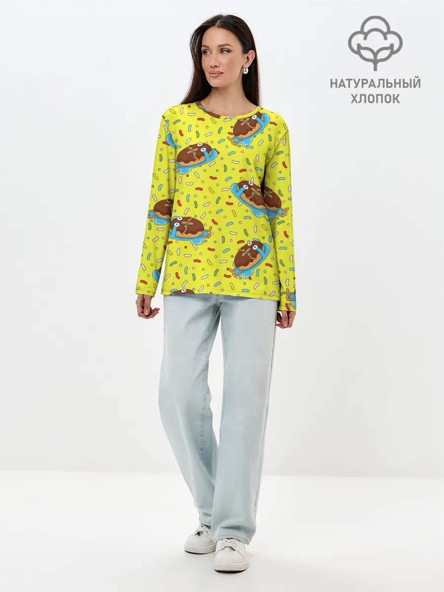 Лонгслив женский. Хлопок / Плачущий пончик