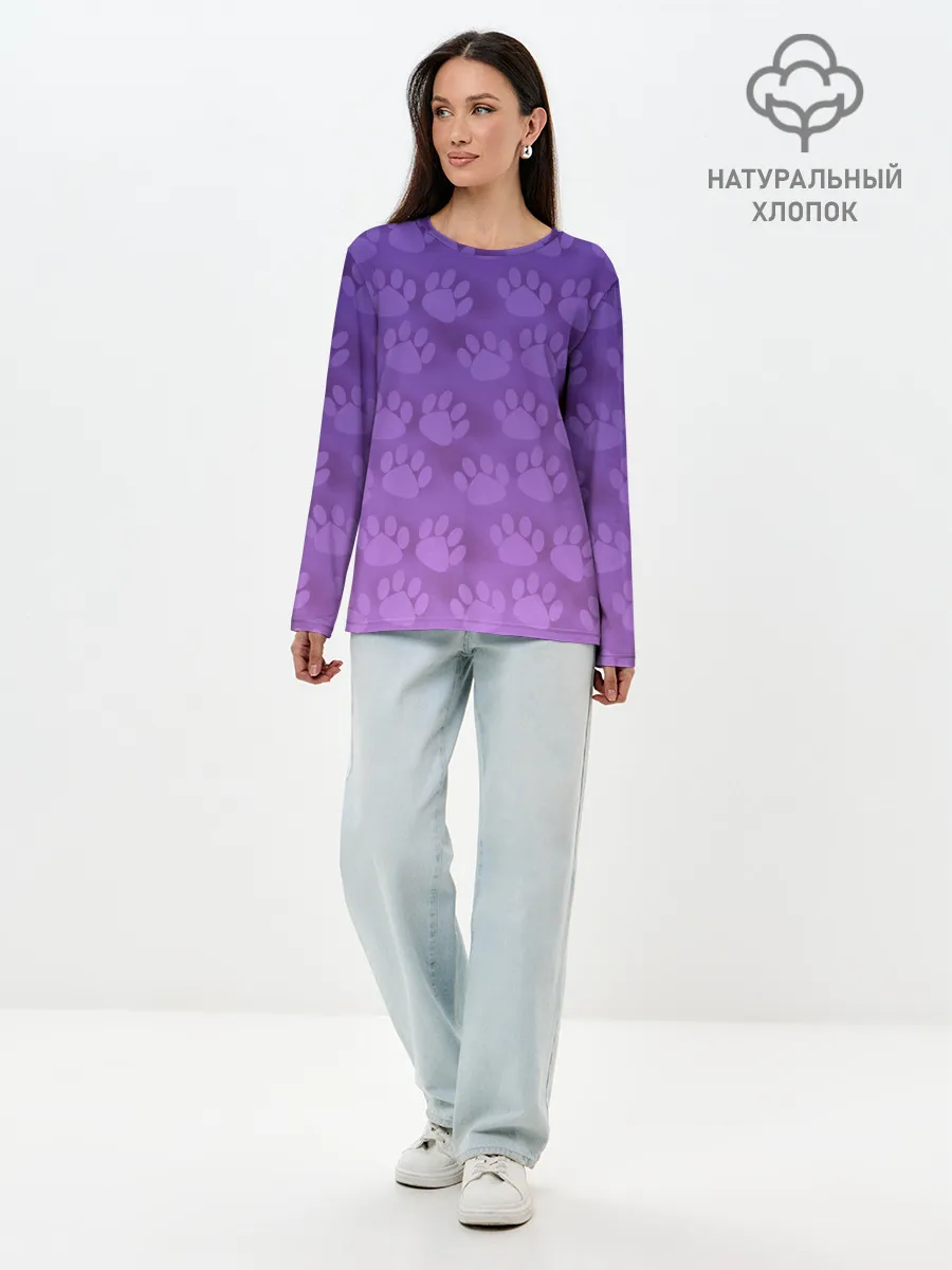 Лонгслив женский. Хлопок / Кошачьи Следы