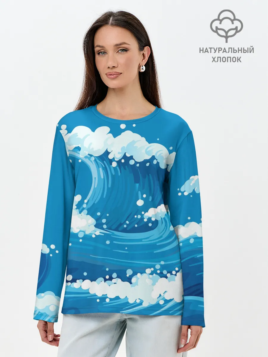 Лонгслив женский. Хлопок / Волны