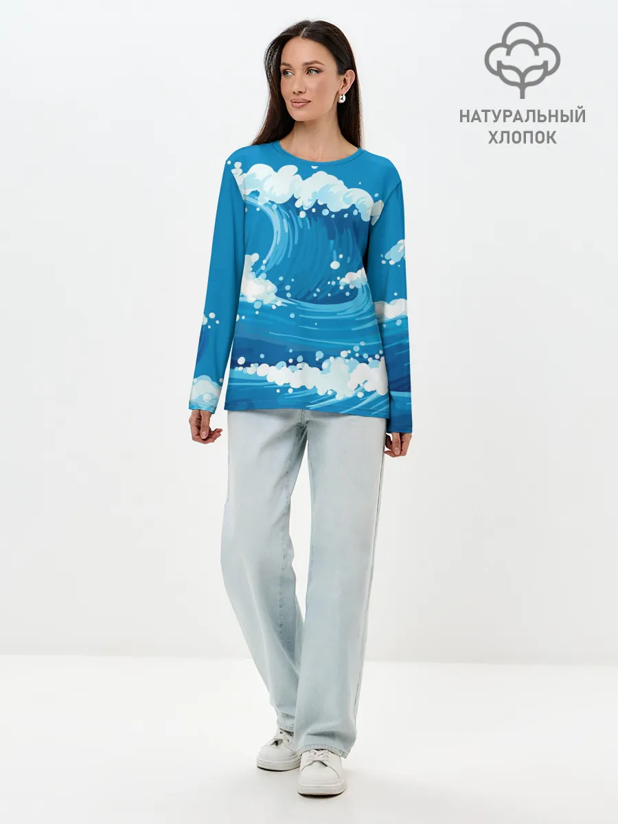 Лонгслив женский. Хлопок / Волны