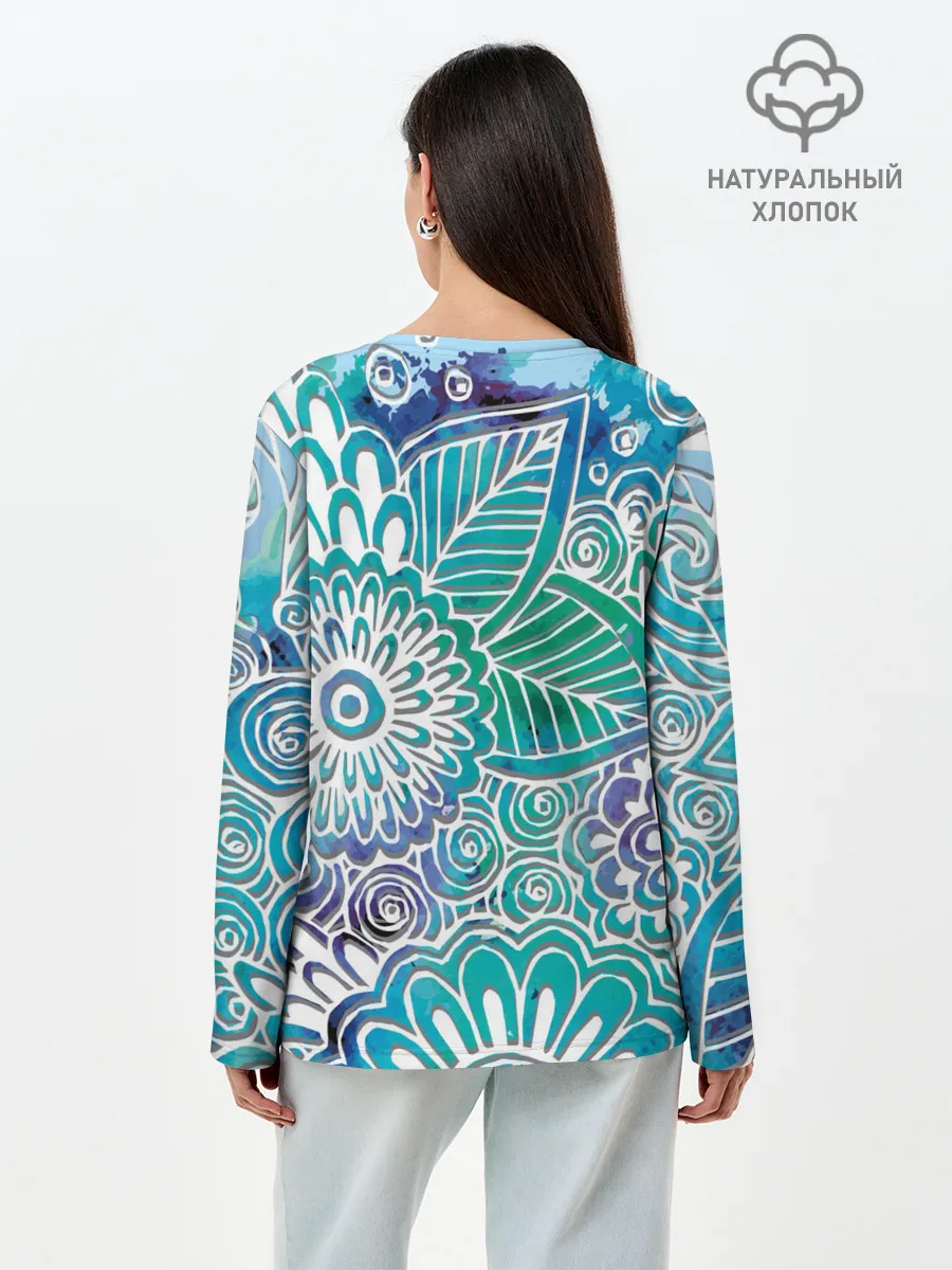 Лонгслив женский. Хлопок / цветочный узор