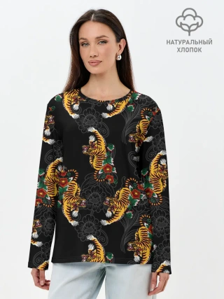 Лонгслив женский. Хлопок / Японский стиль - тигры