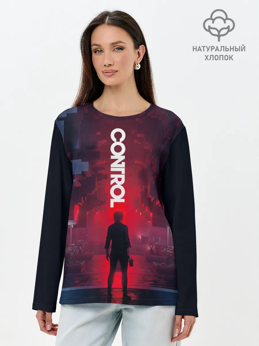 Лонгслив женский. Хлопок / Control лого над Героиней