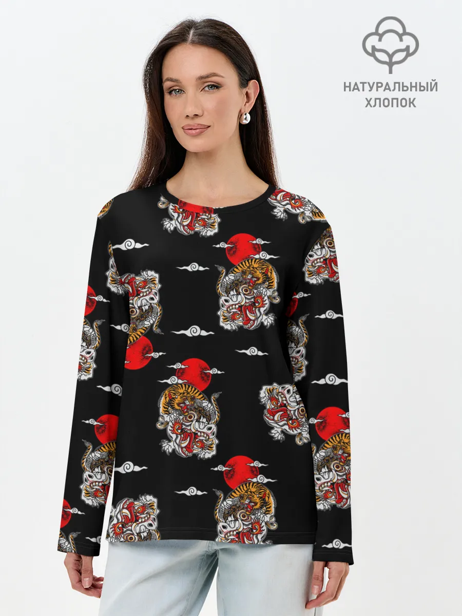 Лонгслив женский. Хлопок / Японский стиль - тигры