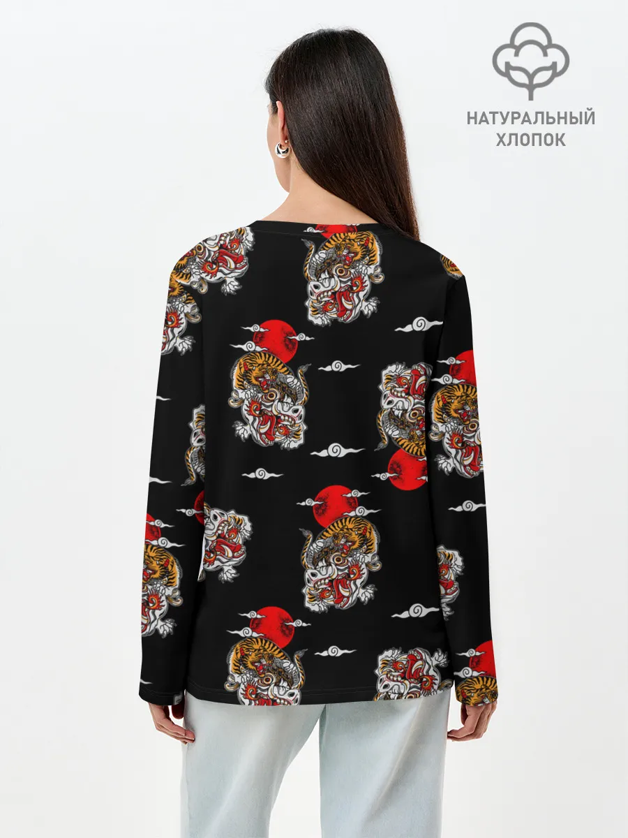 Лонгслив женский. Хлопок / Японский стиль - тигры