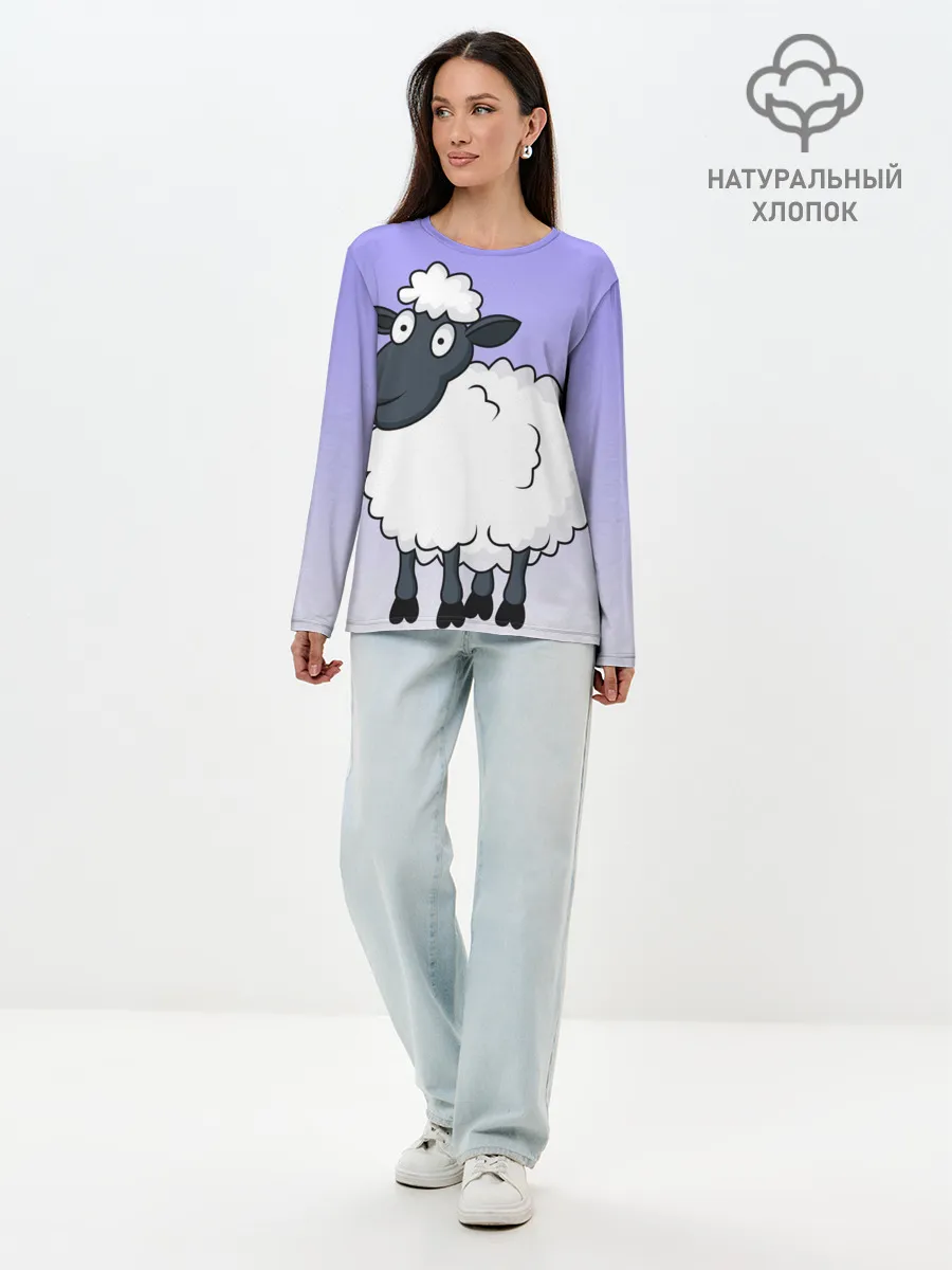 Лонгслив женский. Хлопок / Нарисованный милый барашек