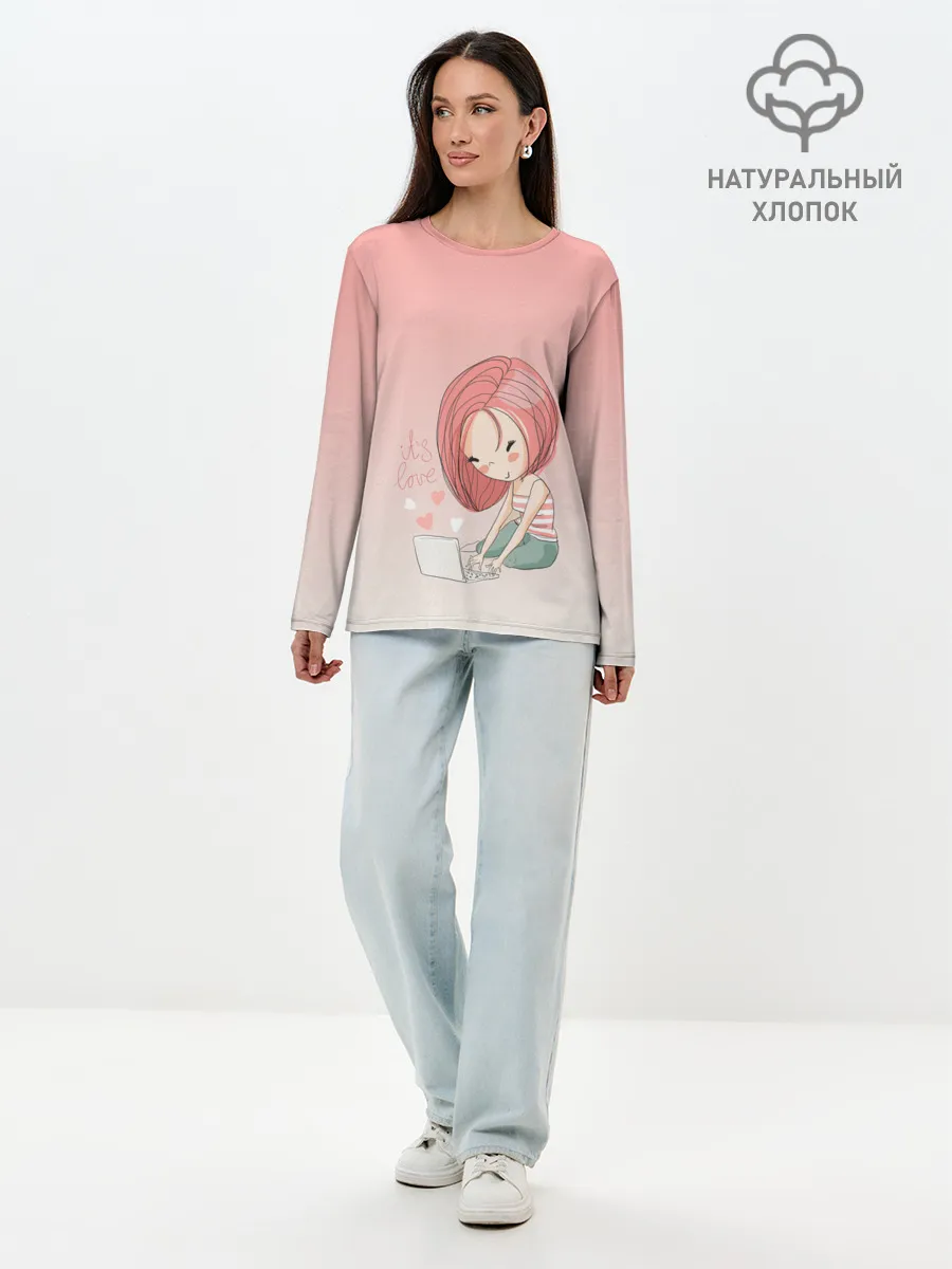 Лонгслив женский. Хлопок / влюбленная девушка ноутбук