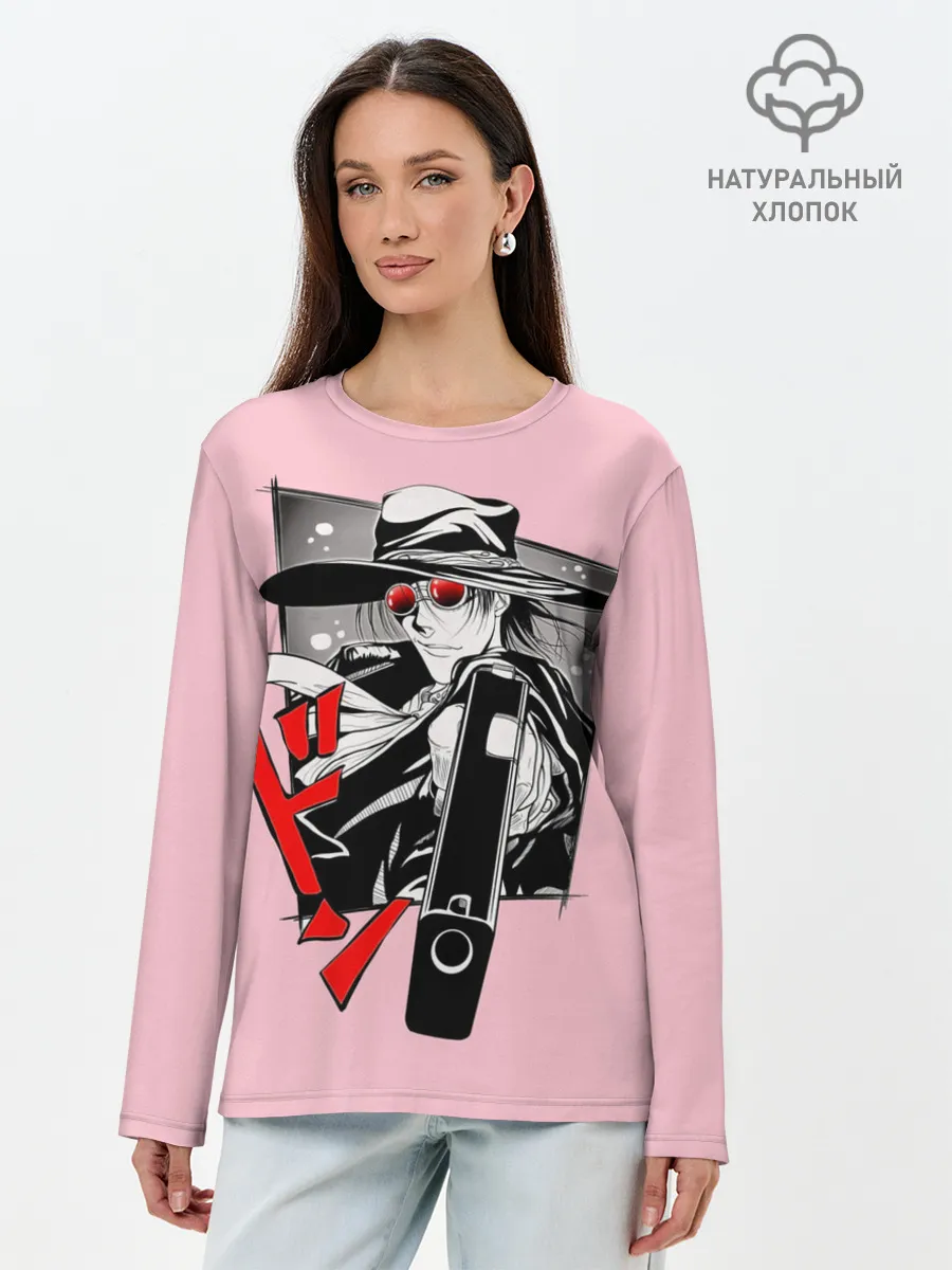 Лонгслив женский. Хлопок / Алукард на розовом фоне