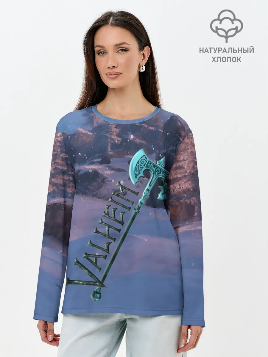 Лонгслив женский. Хлопок / Valheim лого с секирой