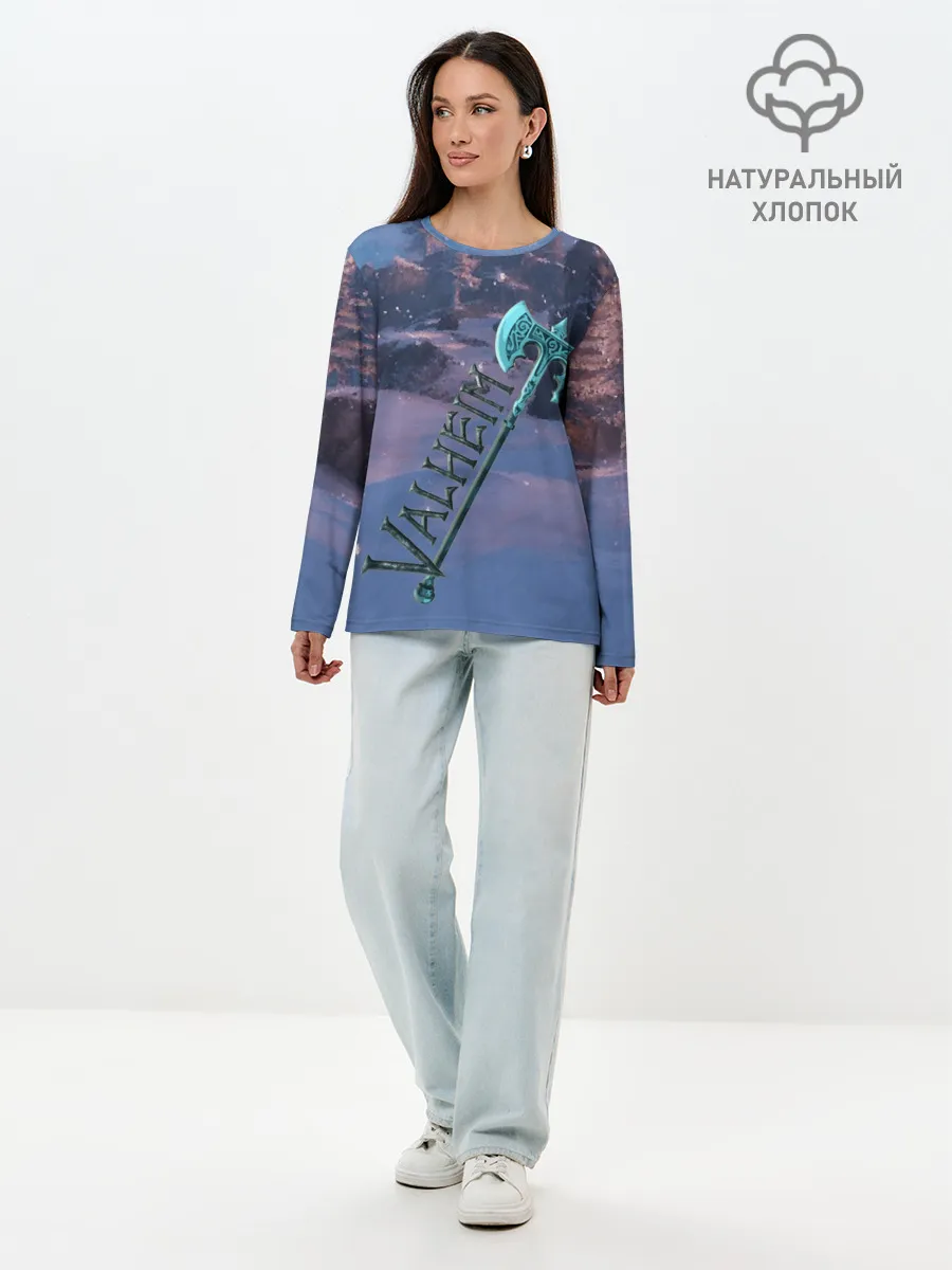 Лонгслив женский. Хлопок / Valheim лого с секирой