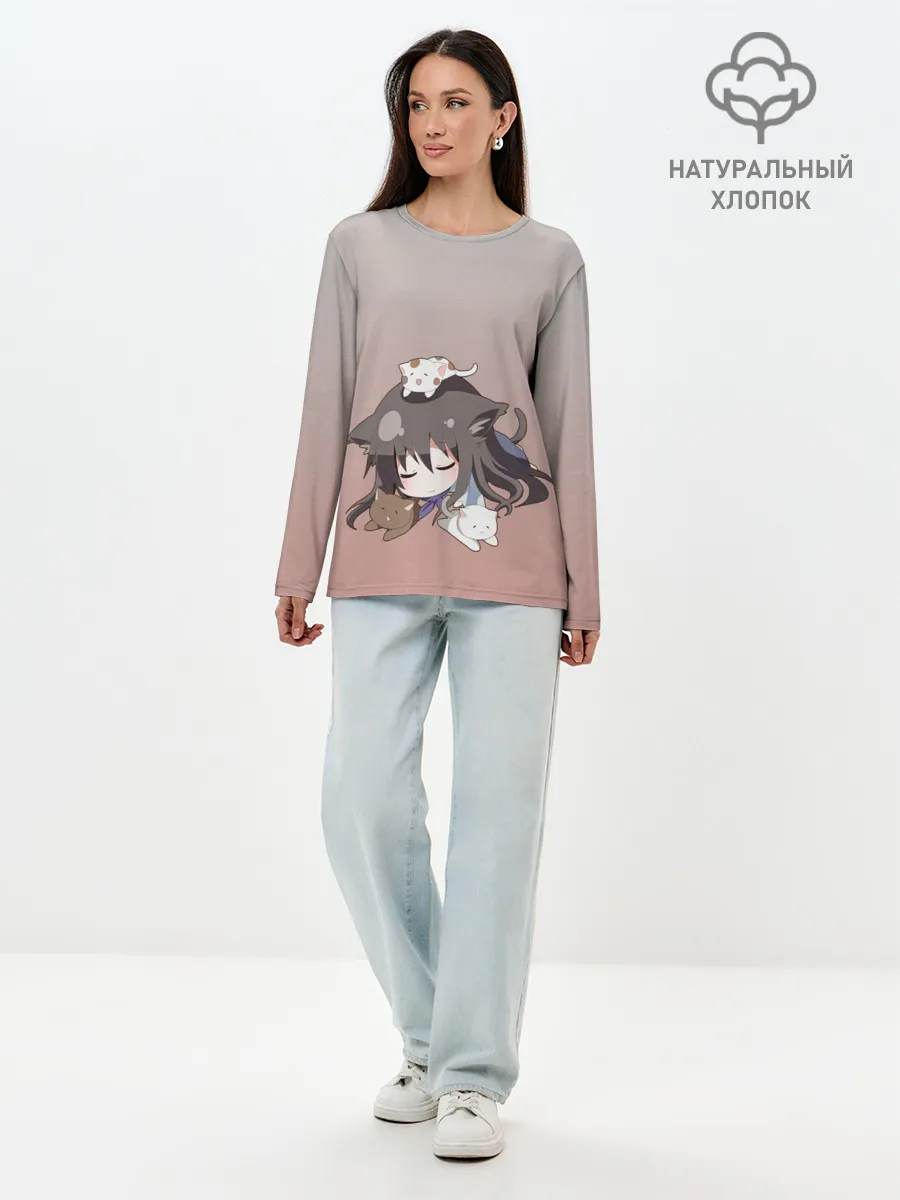 Лонгслив женский. Хлопок / малышка спит ушки котики