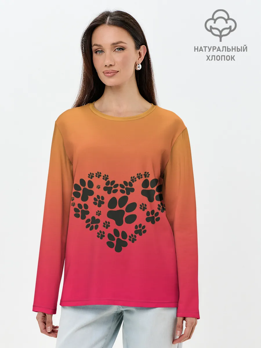 Лонгслив женский. Хлопок / сердечко из следов собаки