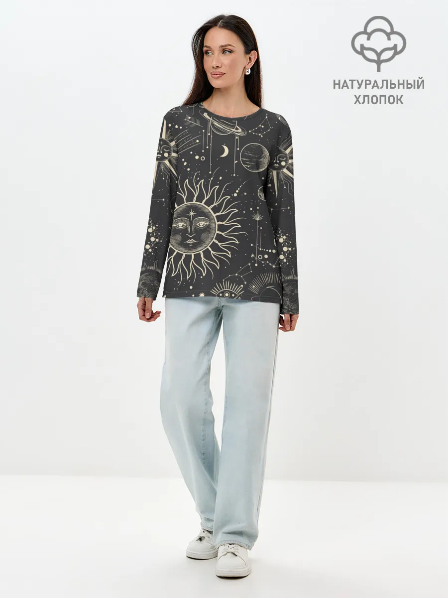 Лонгслив женский. Хлопок / звездное небо