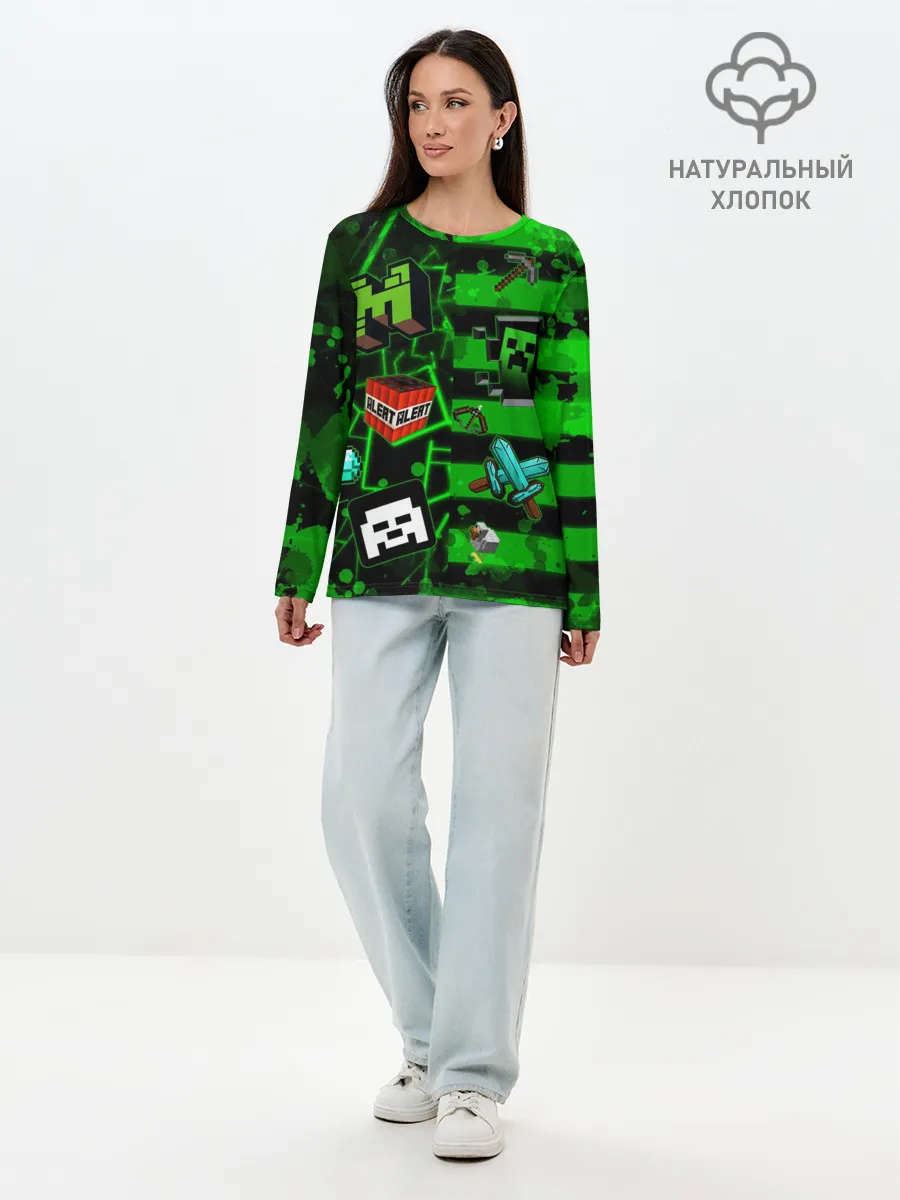 Лонгслив женский. Хлопок / Minecraft / Майнкрафт