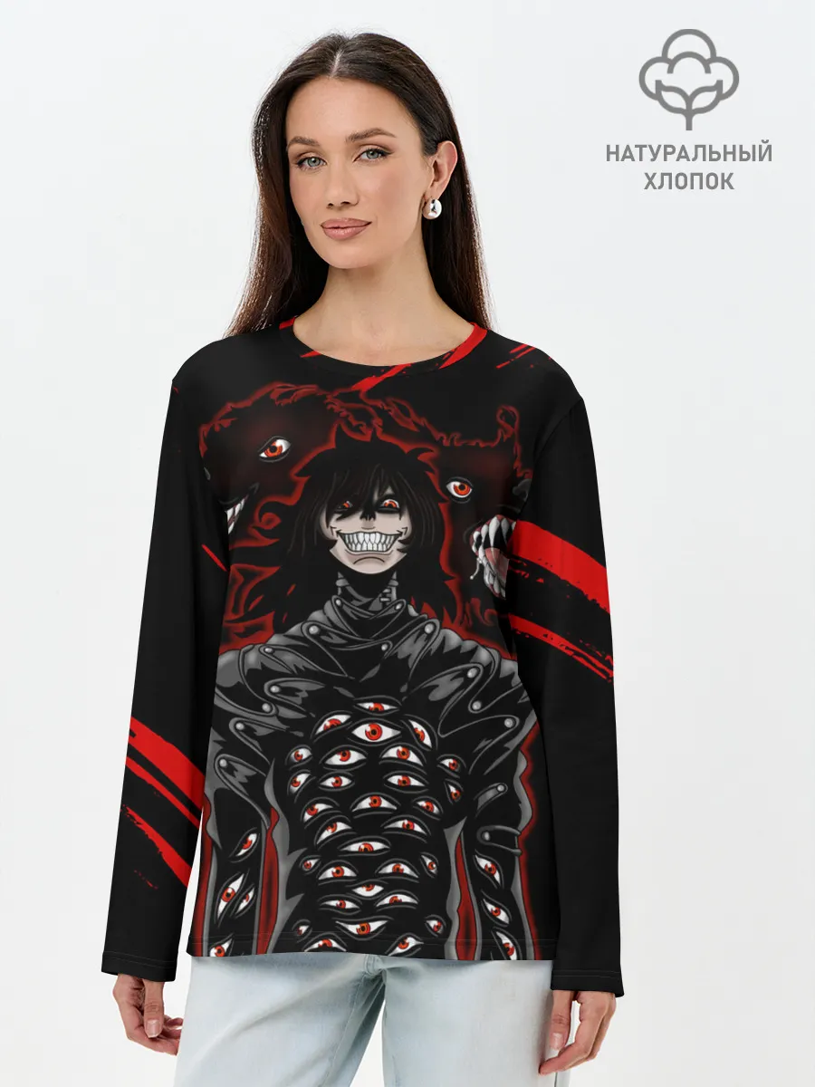 Лонгслив женский. Хлопок / Юмико Такаги в черном Hellsing