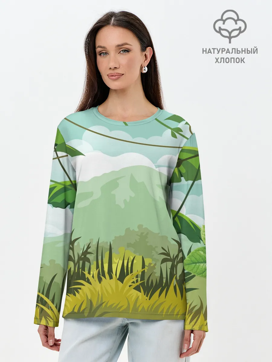 Лонгслив женский. Хлопок / Тропики