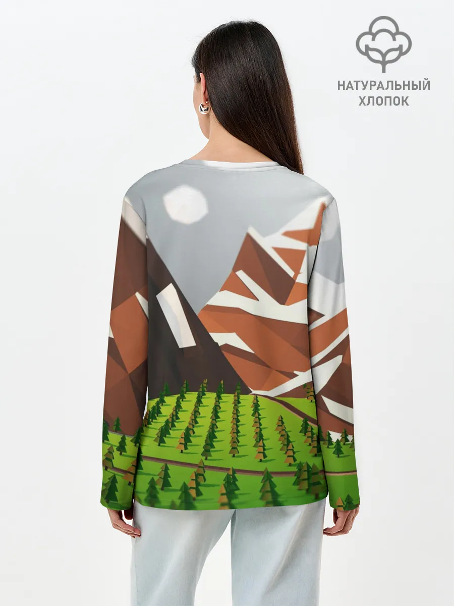 Лонгслив женский. Хлопок / Горы