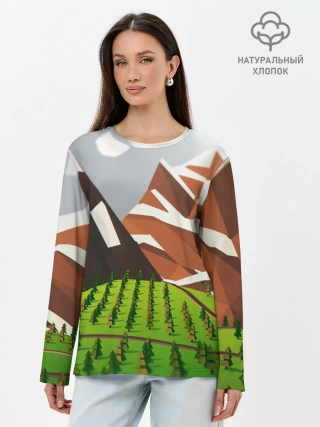 Лонгслив женский. Хлопок / Горы