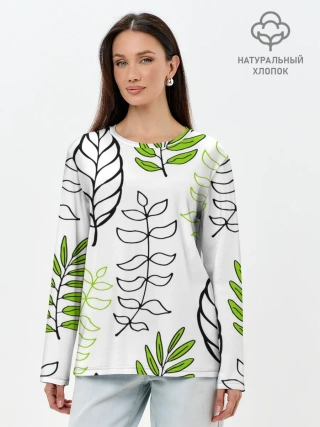 Лонгслив женский. Хлопок / Листья