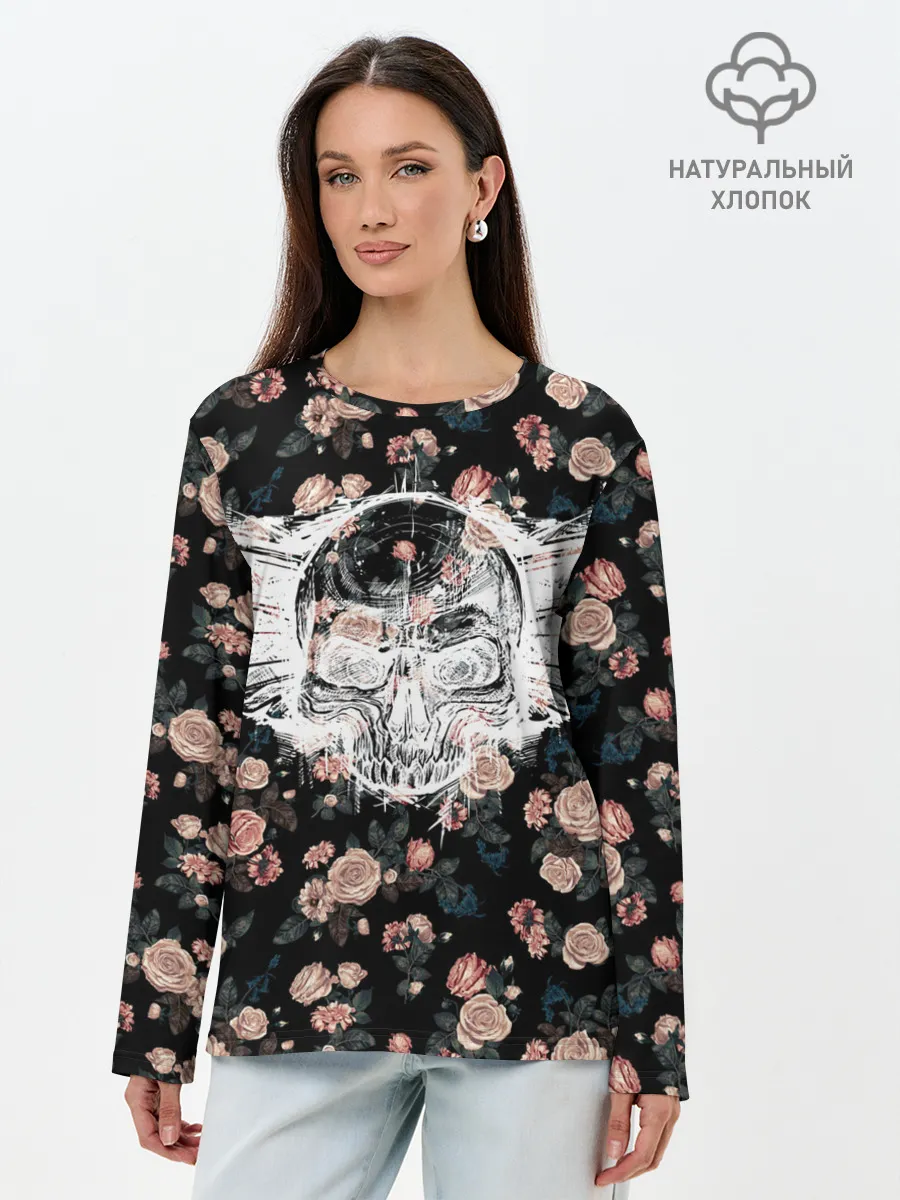 Лонгслив женский. Хлопок / Death and roses
