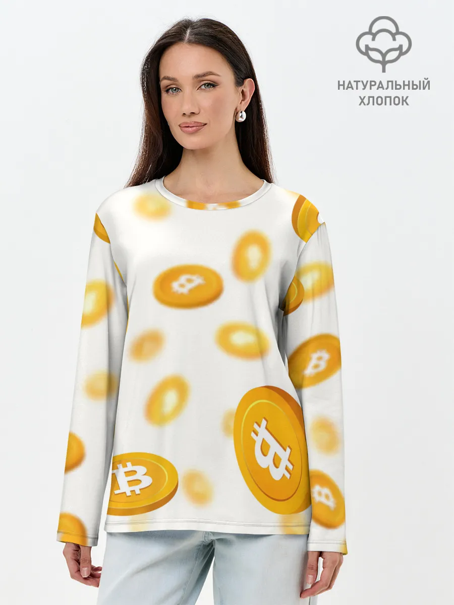 Лонгслив женский. Хлопок / BITCOIN КРИПТОВАЛЮТА | CRYPTOCURRENCIES