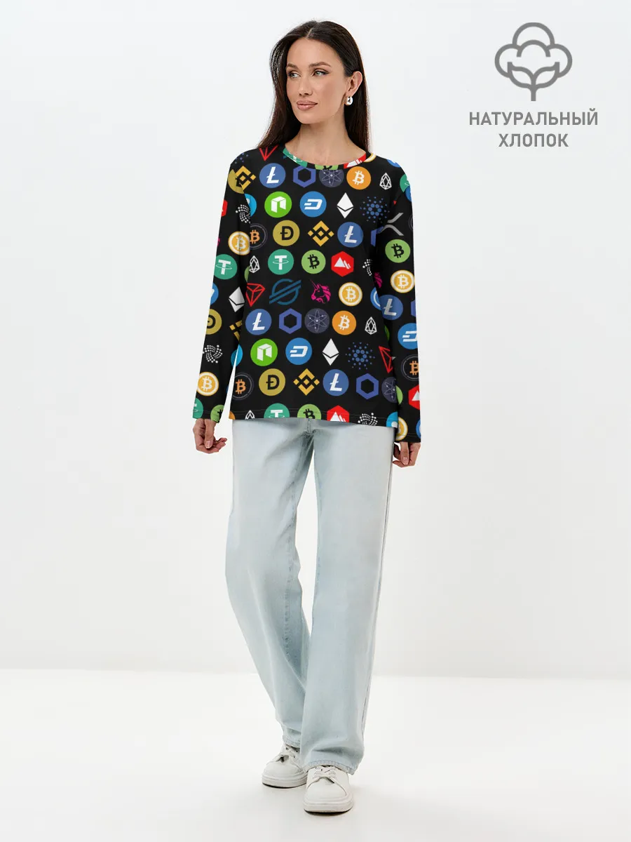 Лонгслив женский. Хлопок / ЛОГОТИПЫ КРИПТОВАЛЮТ | CRYPTOCURRENCIES