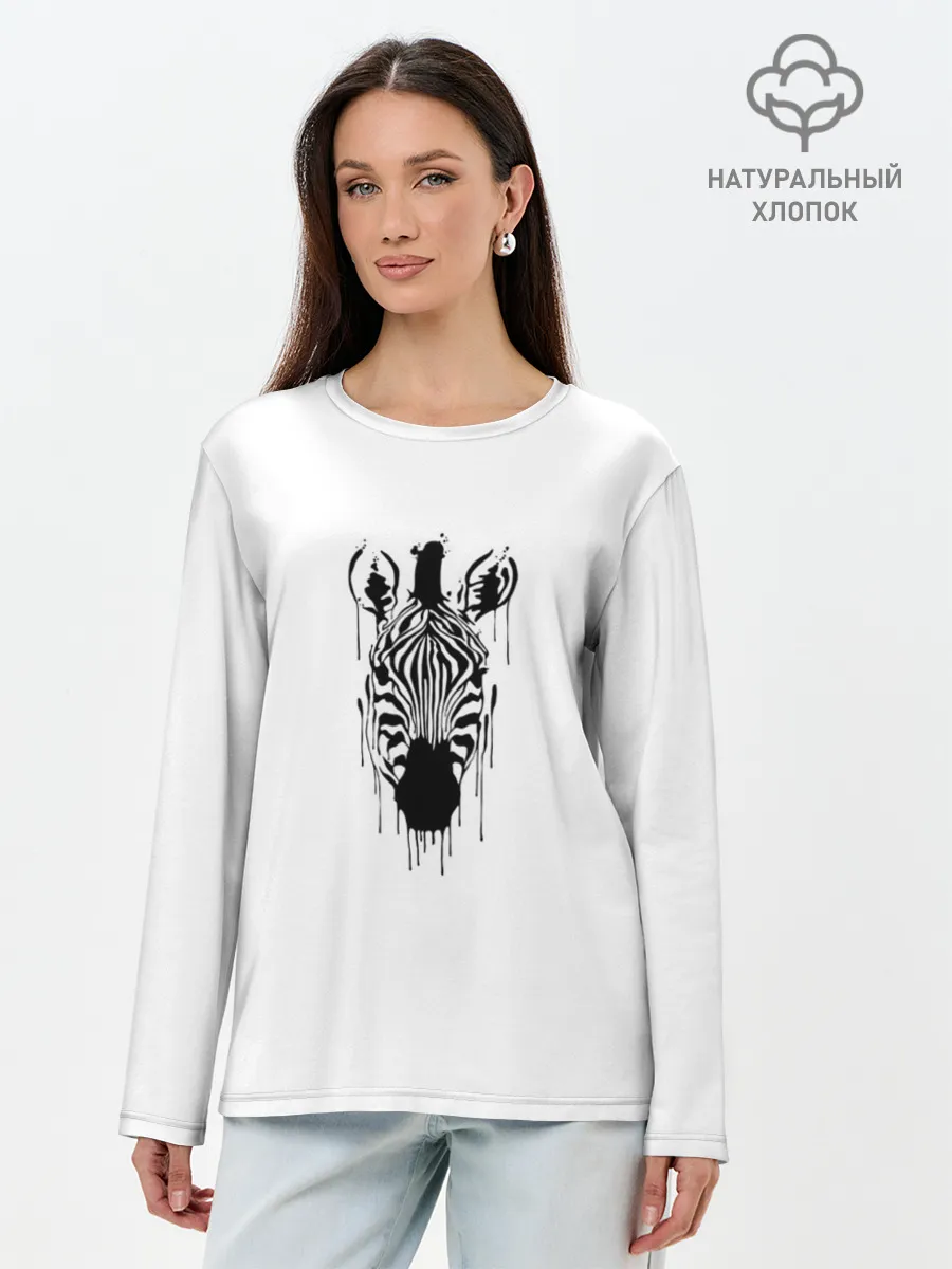 Лонгслив женский. Хлопок / Зебра минимализм