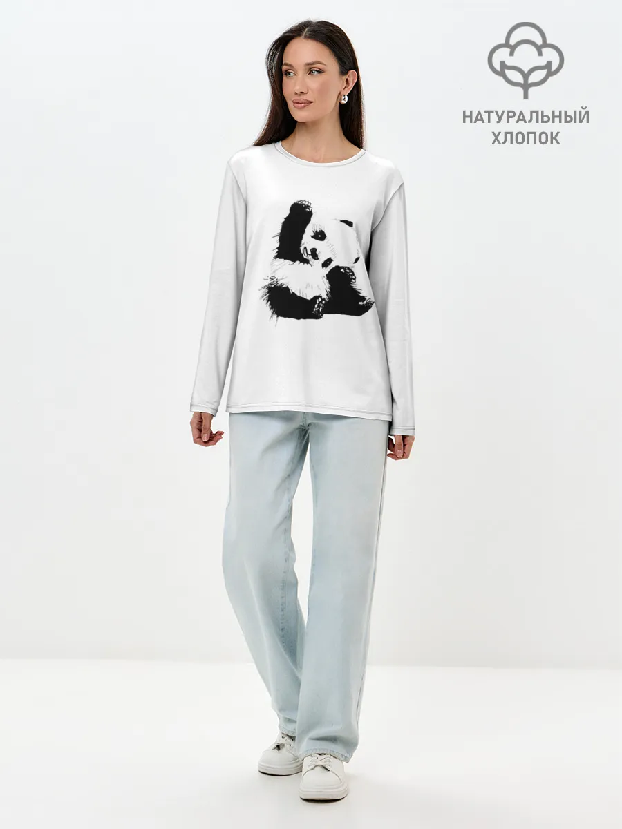 Лонгслив женский. Хлопок / Панда минимализм