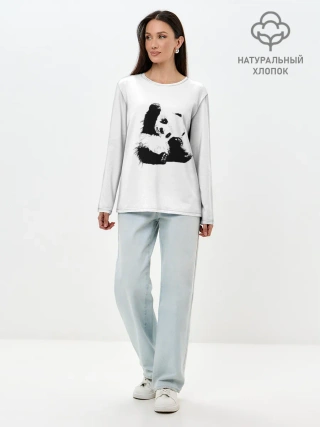 Лонгслив женский. Хлопок / Панда минимализм