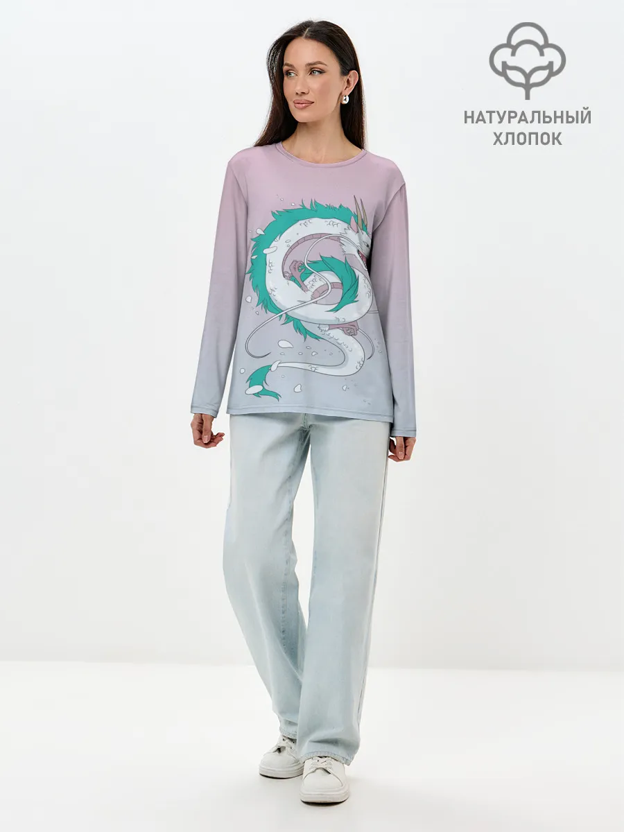 Лонгслив женский. Хлопок / водный дракон