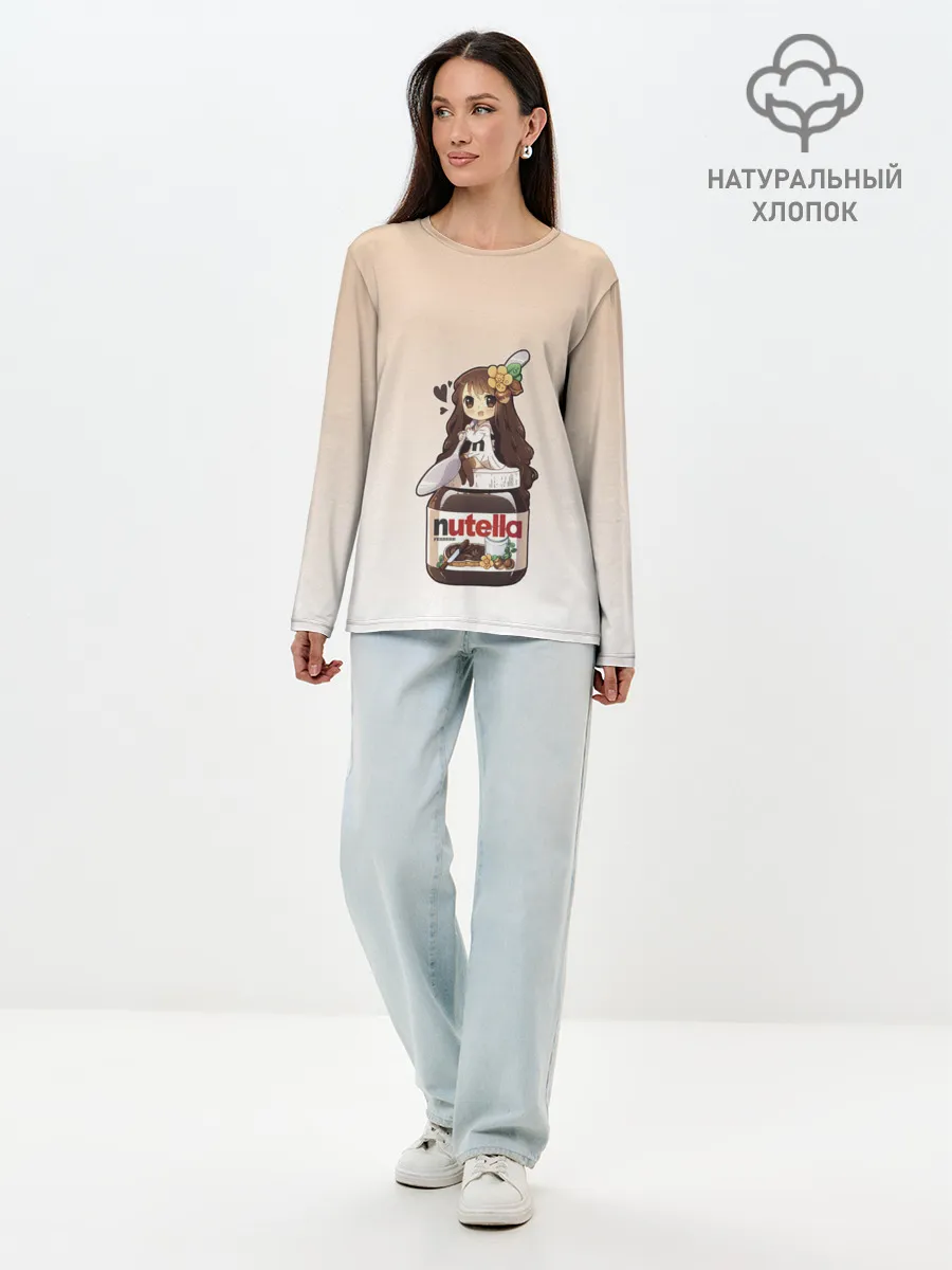Лонгслив женский. Хлопок / анимешная девочка с нутэллой