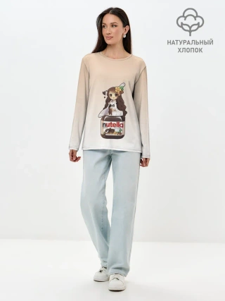Лонгслив женский. Хлопок / анимешная девочка с нутэллой