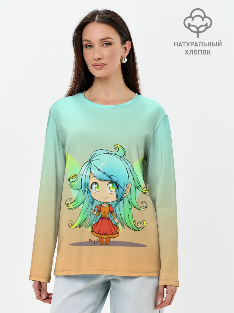 Лонгслив женский. Хлопок / малышка фея с крылышками