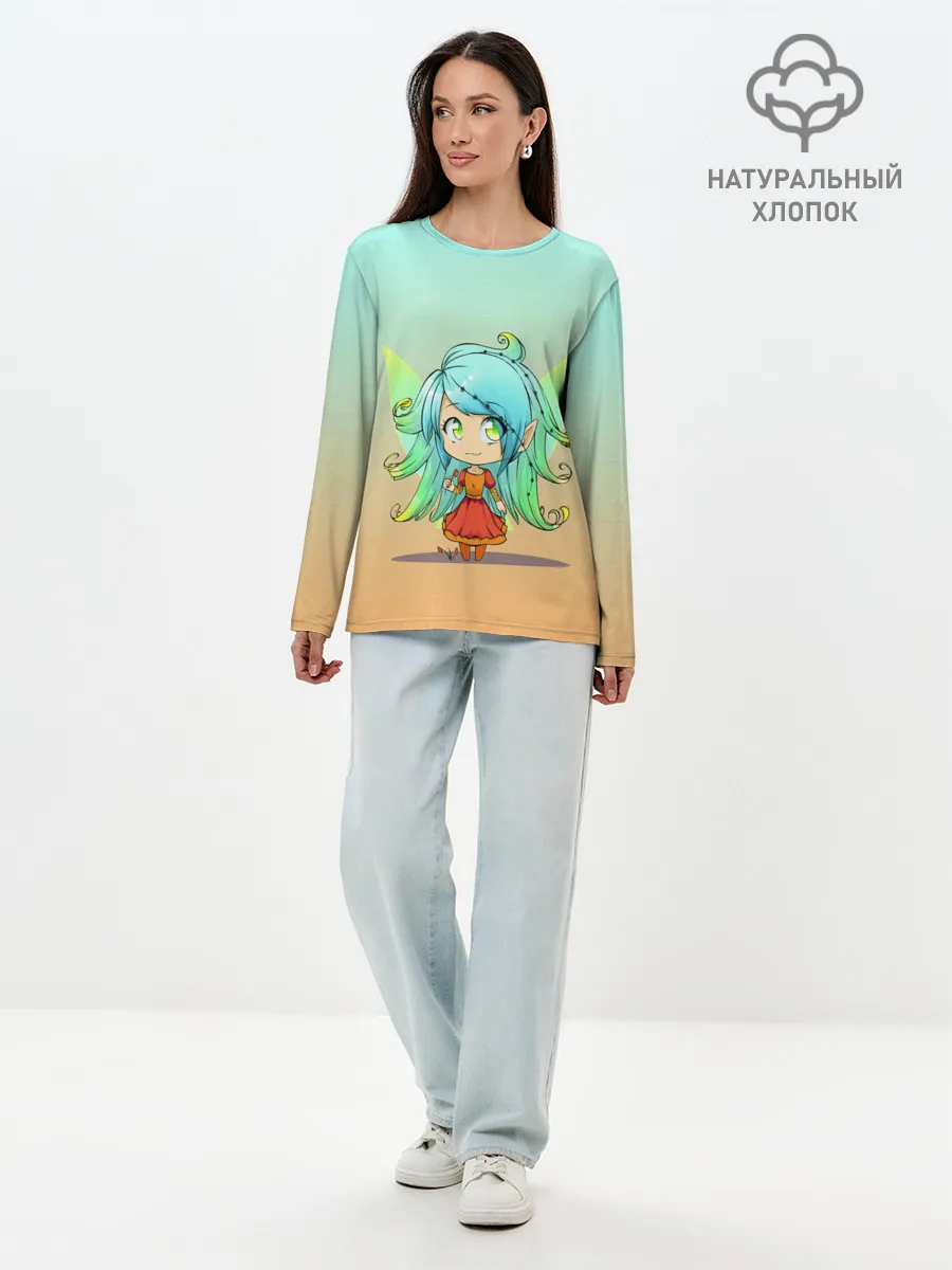 Лонгслив женский. Хлопок / малышка фея с крылышками