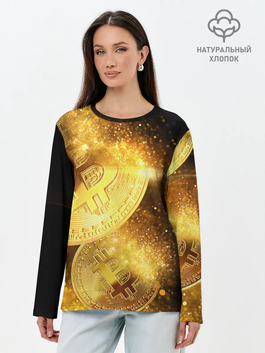 Лонгслив женский. Хлопок / БИТКОИН ЗОЛОТО | BITCOIN GOLD