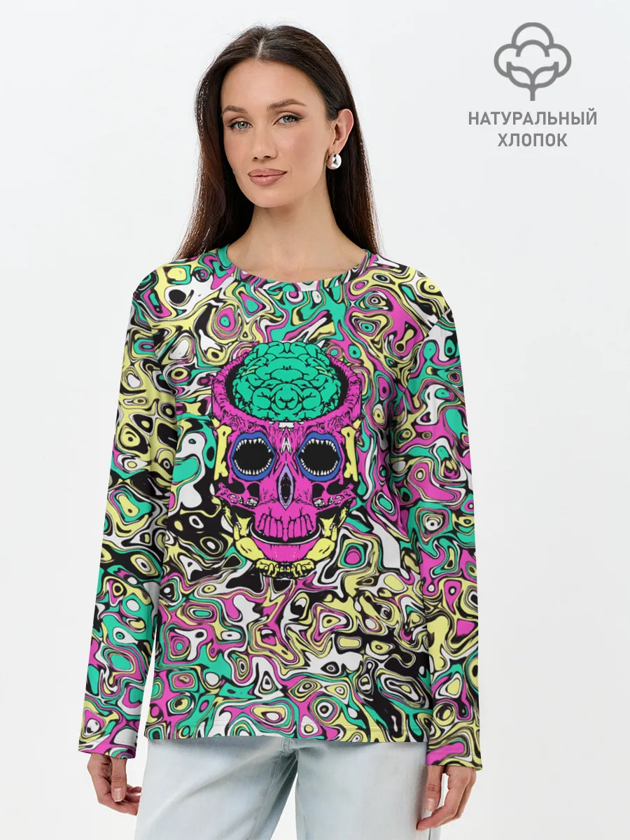 Лонгслив женский. Хлопок / Череп