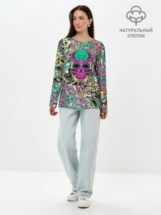 Лонгслив женский. Хлопок / Череп