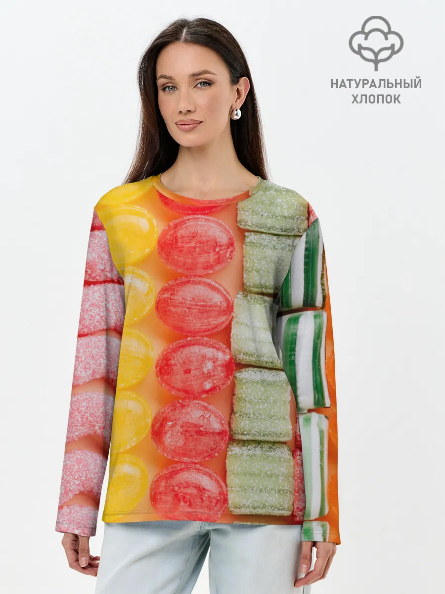 Лонгслив женский. Хлопок / Мармеладки леденцы
