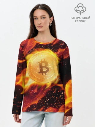 Лонгслив женский. Хлопок / БИТКОИН ОГОНЬ