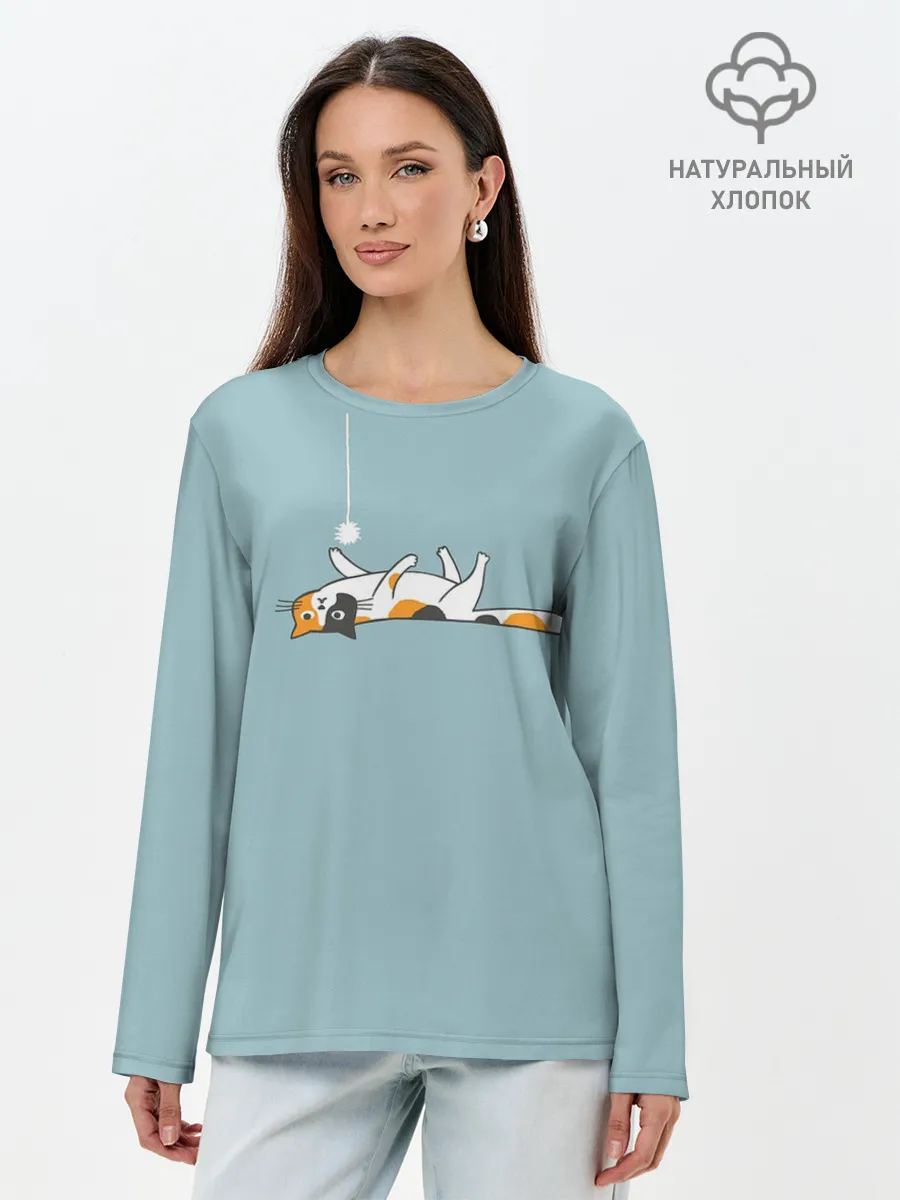 Лонгслив женский. Хлопок / Котик грустит