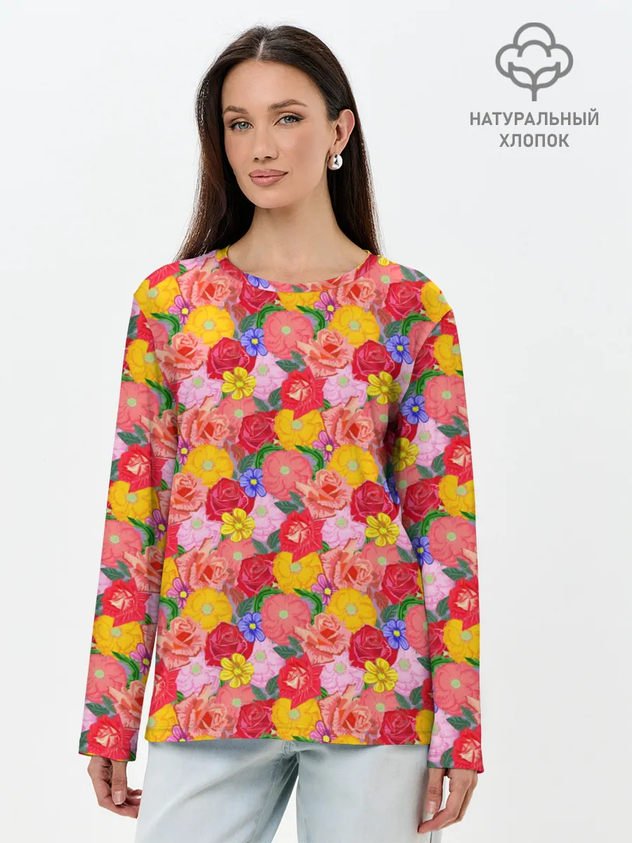 Лонгслив женский. Хлопок / Цветы