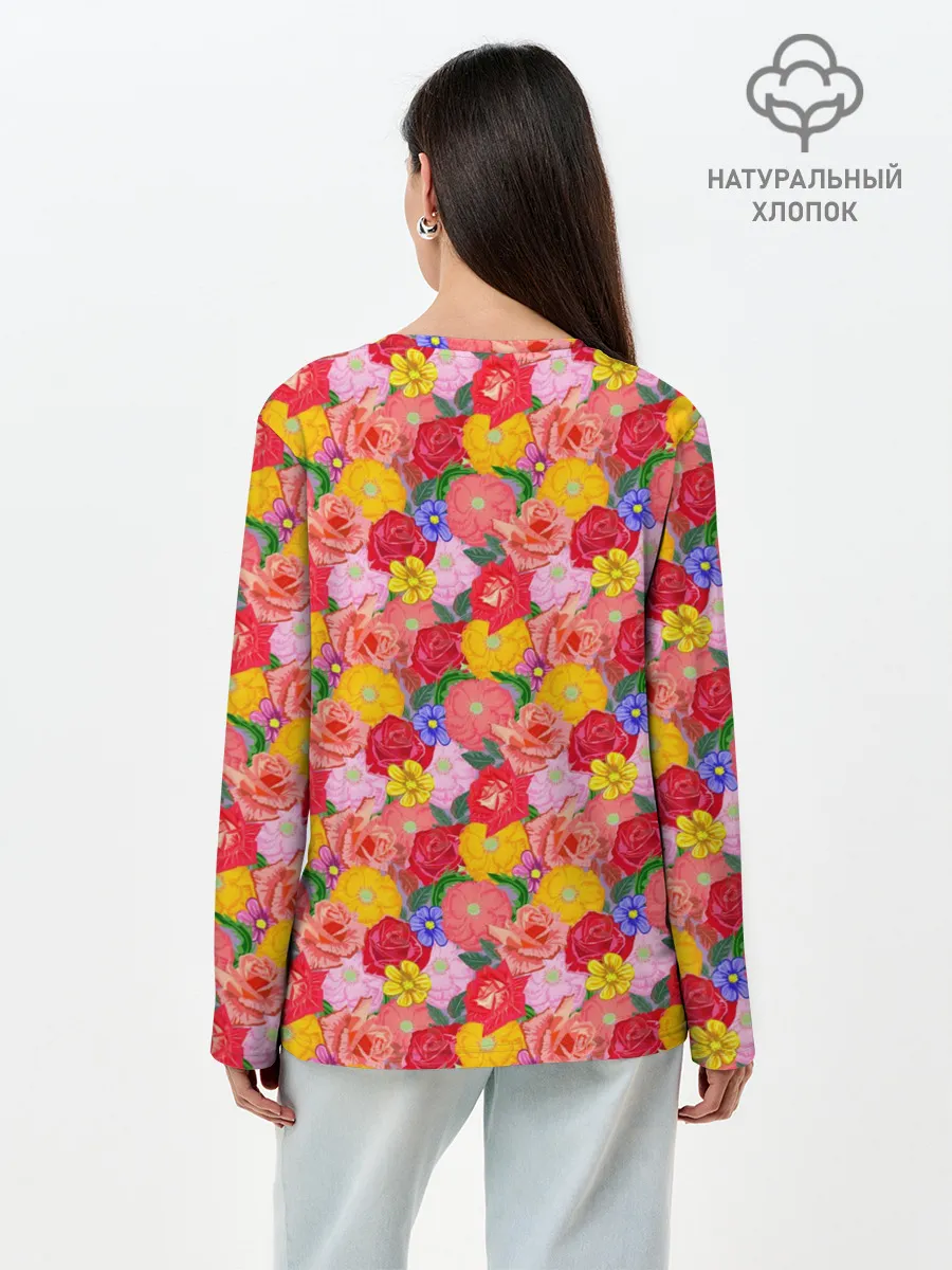 Лонгслив женский. Хлопок / Цветы