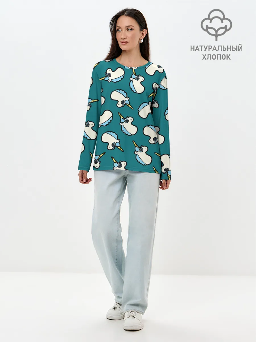 Лонгслив женский. Хлопок / Крутые Единороги