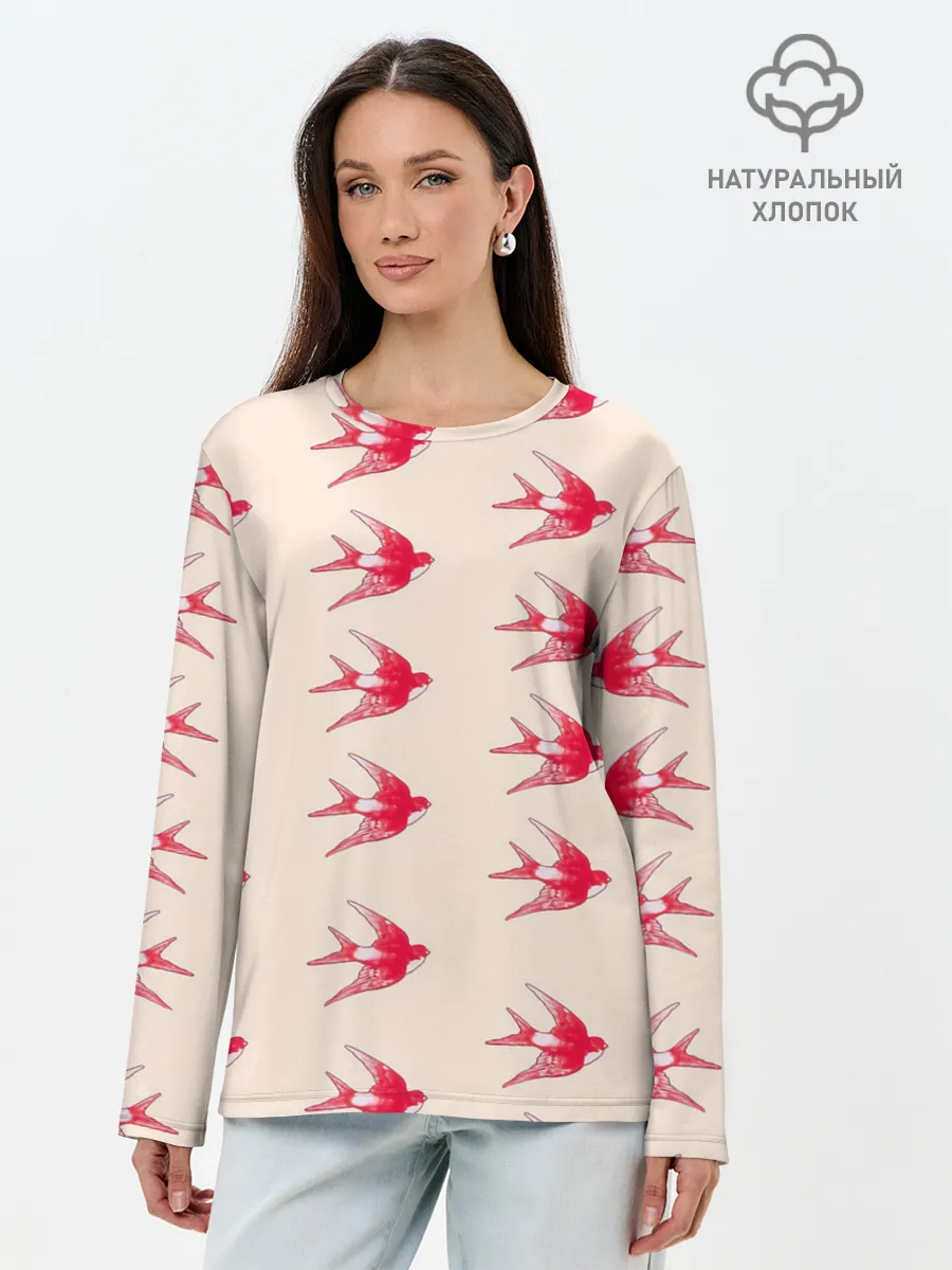 Лонгслив женский. Хлопок / Синицы