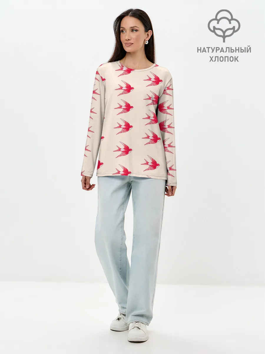 Лонгслив женский. Хлопок / Синицы