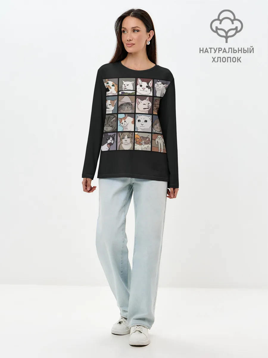 Лонгслив женский. Хлопок / Коты и кошки